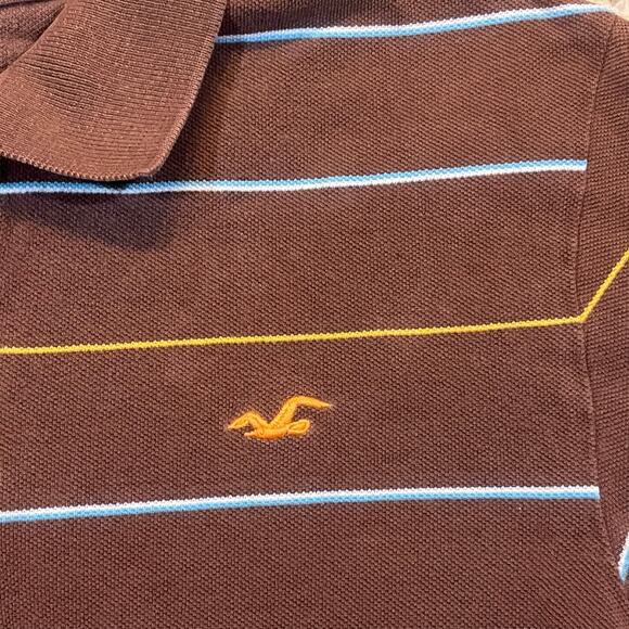 Vintage Hollister Polo Mens Large Brown Striped Slim Y2K 2000s Preppy Skater - Picture 1 of 5